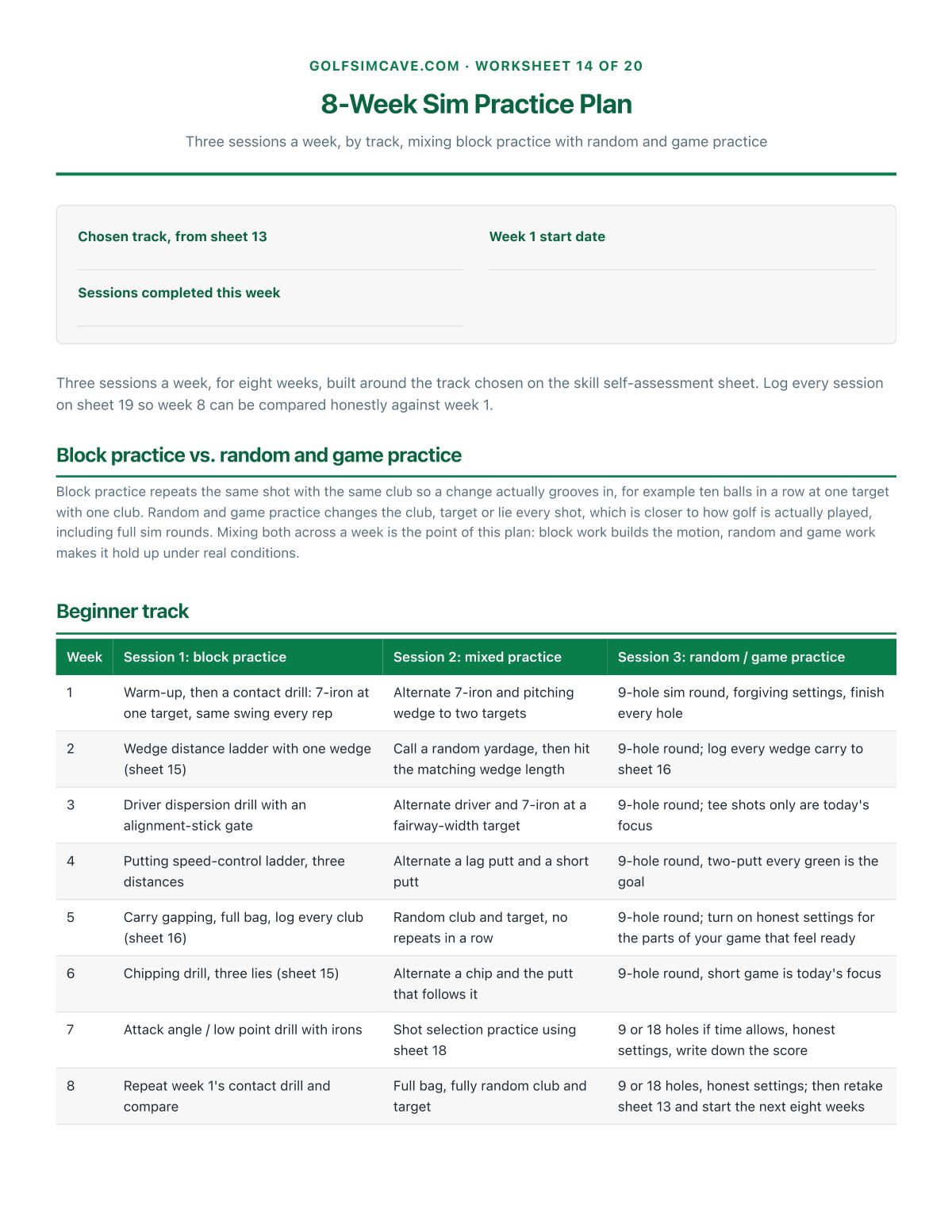 8-Week Sim Practice Plan